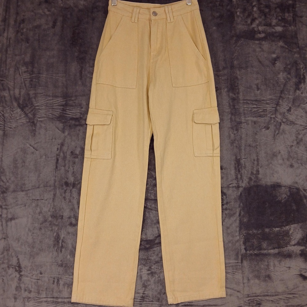 Princess Polly Pants Womens 0 Stone Cargo High Rise Cotton Twill Utility Pockets